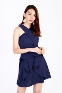 Brendia Ruffle Dress in Navy