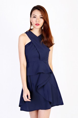 Brendia Ruffle Dress in Navy