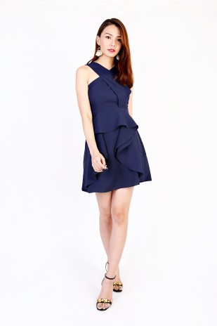 Brendia Ruffle Dress in Navy