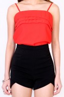 Daffien Overlay Top in Coral Red