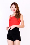 Daffien Overlay Top in Coral Red