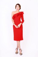 Anastasia Ruffle Toga Dress in Red