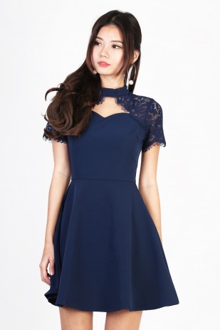 Navy Blue Lace Eyelet Dress