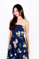 Cerise Floral Tube Dress in Navy