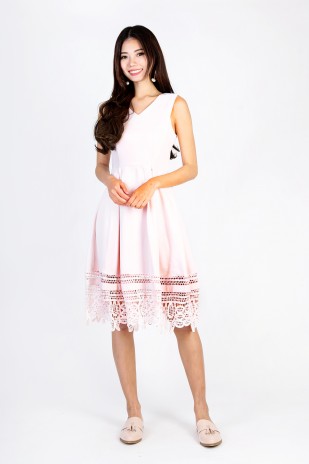 Velrae Crochet Midi Dress in Pink