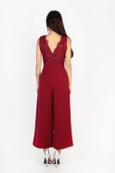 Louella Lace Jumpsuit in Wine Red