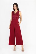 Louella Lace Jumpsuit in Wine Red