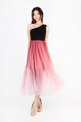 Rietta Ombre Toga Dress in Black-Rose