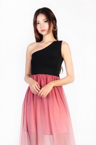 Rietta Ombre Toga Dress in Black-Rose