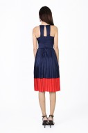 Melany Pleated Colorblock Dress in Navy