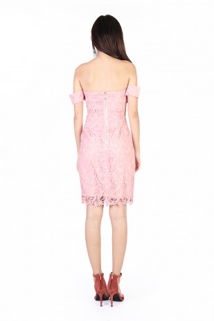 Sapphira Crochet Cold Shoulder Dress in Pink