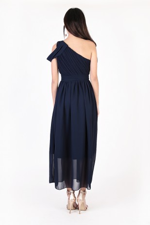 Keyers Drape Toga Dress in Navy