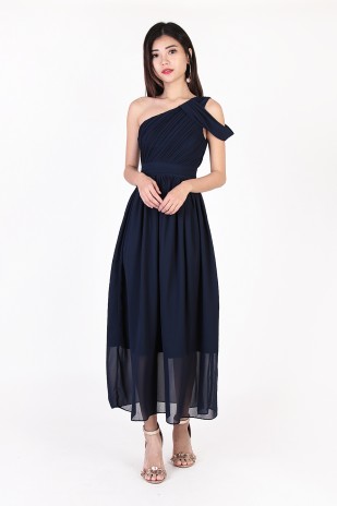 Keyers Drape Toga Dress in Navy