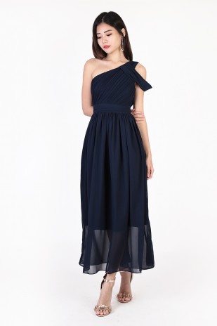 Keyers Drape Toga Dress in Navy