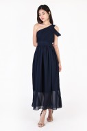 Keyers Drape Toga Dress in Navy