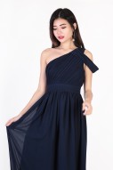 Keyers Drape Toga Dress in Navy