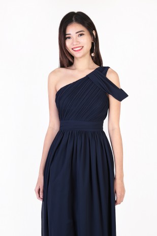 Keyers Drape Toga Dress in Navy