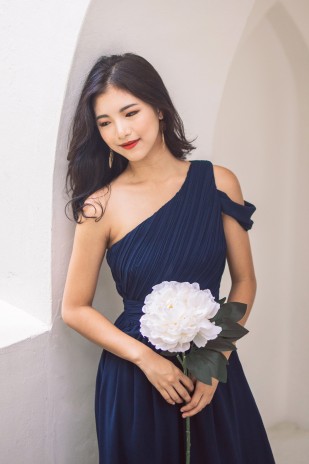 Keyers Drape Toga Dress in Navy
