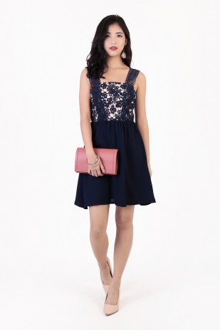 Maldera Crochet Dress in Navy