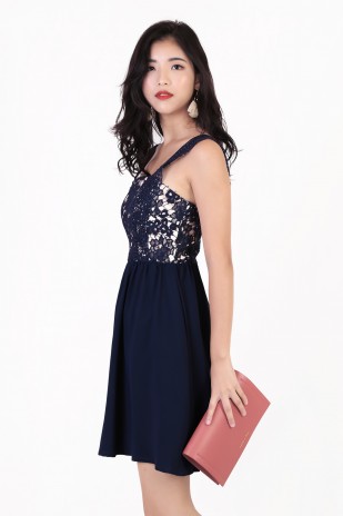 Maldera Crochet Dress in Navy