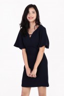 Carlin Flutter Sleeve Dress in Navy