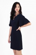 Carlin Flutter Sleeve Dress in Navy