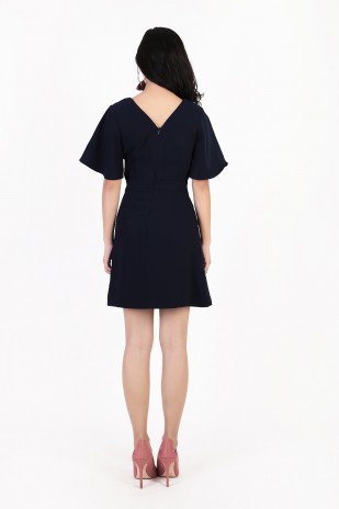 Carlin Flutter Sleeve Dress in Navy