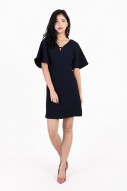 Carlin Flutter Sleeve Dress in Navy