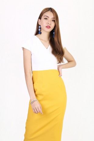 Margie Colorblock Dress in Mustard Yellow