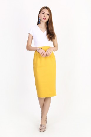 Margie Colorblock Dress in Mustard Yellow