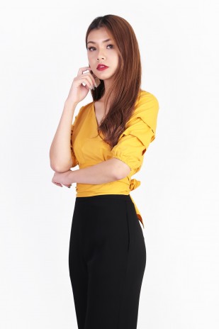 Marquis Wrap Top in Mustard
