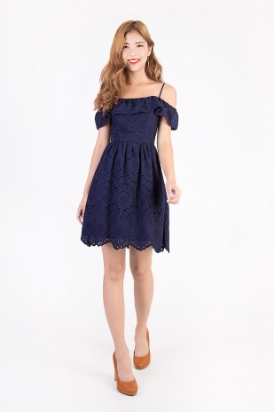 Rafaela Eyelet Dress in Navy