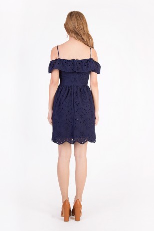 Rafaela Eyelet Dress in Navy