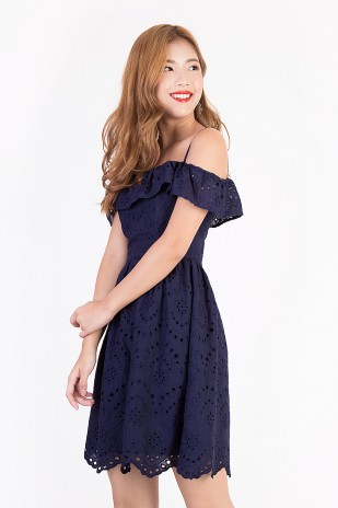 Rafaela Eyelet Dress in Navy
