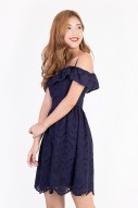Rafaela Eyelet Dress in Navy