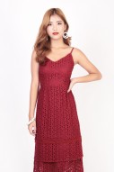 Lorelei Eyelet Midi Dress in Rustic Red