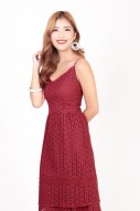 Lorelei Eyelet Midi Dress in Rustic Red