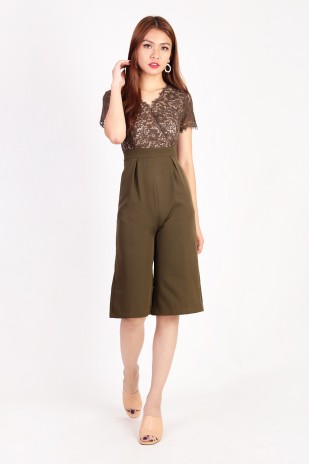 Prive Lace Jumpsuit in Olive