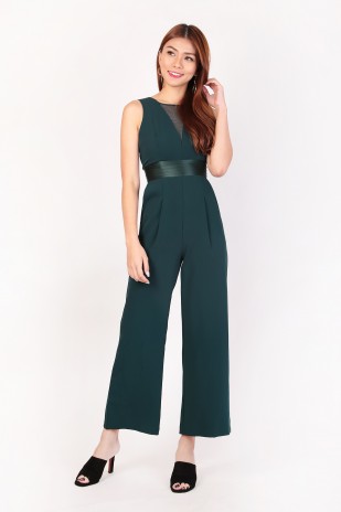 Cayleese Mesh Jumpsuit in Forest Green