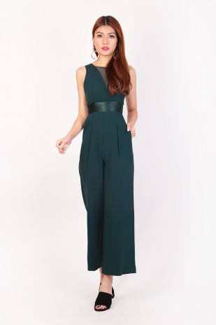 Cayleese Mesh Jumpsuit in Forest Green