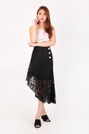 Serras Asymmetric Lace Skirt in Black