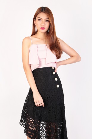 Serras Asymmetric Lace Skirt in Black