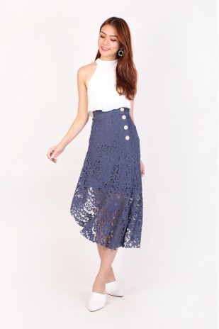 Serras Asymmetric Lace Skirt in Periwinkle Blue
