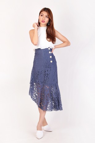 Serras Asymmetric Lace Skirt in Periwinkle Blue