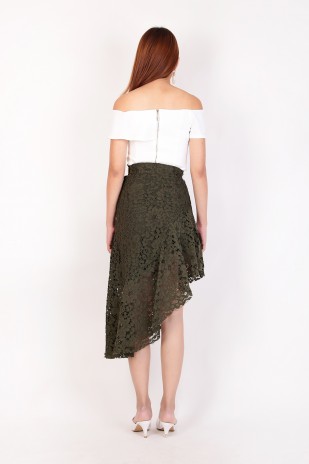 Serras Asymmetric Lace Skirt in Olive