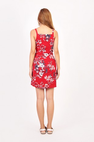 Cora Floral Tie Dress in Red