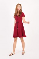 Leith Flutter Dress in Burdundy Red