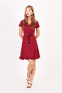 Leith Flutter Dress in Burdundy Red