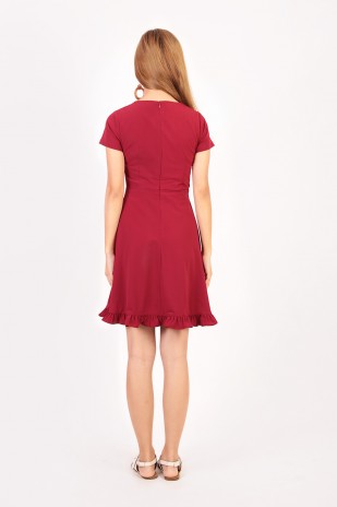 Leith Flutter Dress in Burdundy Red