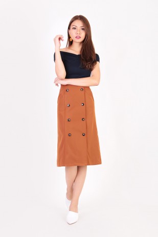 Kate Button Down Skirt in Brown